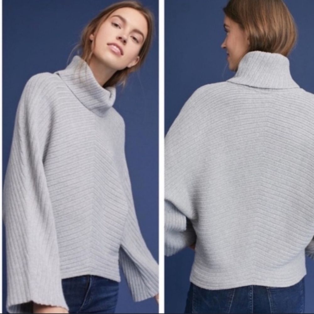 Moth Anthropologie Tisbury Turtleneck Sweater Dolman Sleeve Ribbed Gray Large P